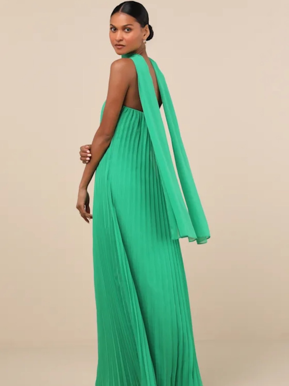 Lael Green Pleated Strapless Dress and Scarf Set - Picture 4 of 4